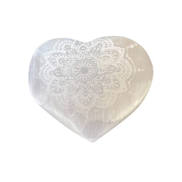 Corazón de selenita - 7-8cm - Mandala Grabada - Imagen 2